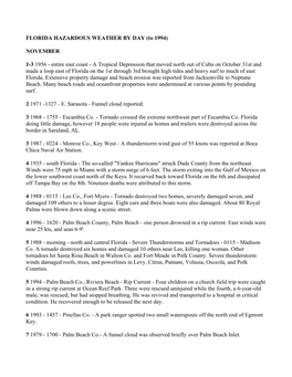 FLORIDA HAZARDOUS WEATHER by DAY (To 1994) NOVEMBER 1-3 1956