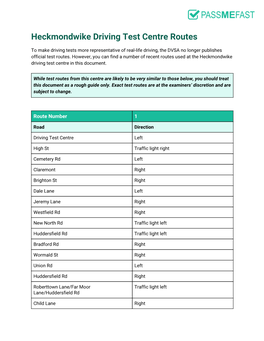 Heckmondwike Driving Test Centre Routes