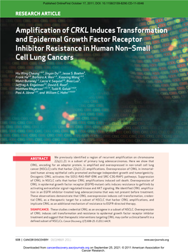 Amplification of Crklinduces Transformation and Epidermal