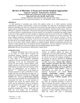 Review of Microtia: a Focus on Current Surgical Approaches Nujaim H