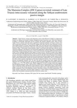 The Mamonia Complex (SW Cyprus) Revisited: Remnant of Late Triassic Intra-Oceanic Volcanism Along the Tethyan Southwestern Passive Margin