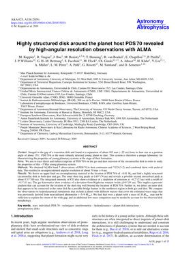 Highly Structured Disk Around the Planet Host PDS 70 Revealed by High-Angular Resolution Observations with ALMA M