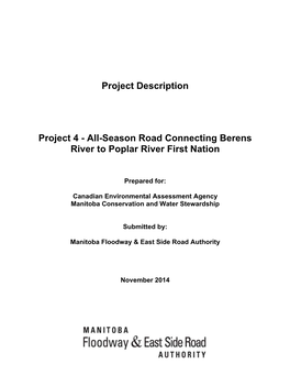 All-Season Road Connecting Berens River to Poplar River First Nation