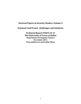 Selected Papers in Security Studies: Volume 5 Payment Card Fraud: Challenges and Solutions Technical Report