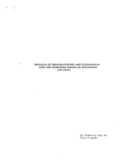 Analysis of Meaning,Content and Style:Poetry from the Federated States of Micronesia and Palau