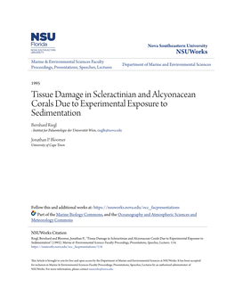 Tissue Damage in Scleractinian and Alcyonacean Corals Due to Experimental Exposure to Sedimentation