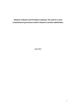 I Adoption of Sports Law Principles in Esports