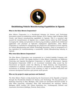 Establishing Vehicle Manufacturing Capabilities in Uganda