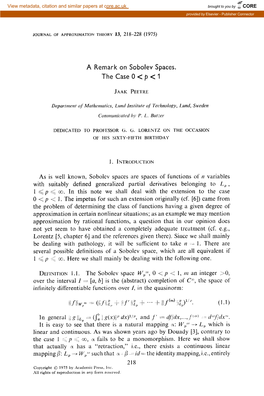 A Remark on Sobolev Spaces. the Case 0