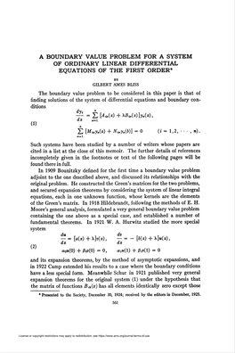 A Boundary Value Problem for a System of Ordinary Linear Differential Equations of the First Order*