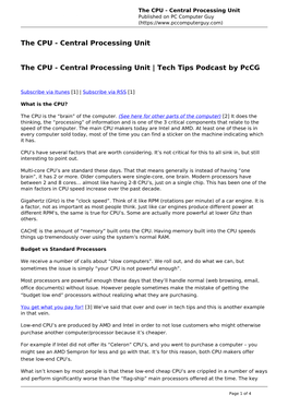 The CPU - Central Processing Unit Published on PC Computer Guy (