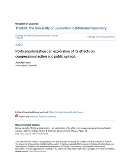 Political Polarization : an Exploration of Its Effects on Congressional Action and Public Opinion