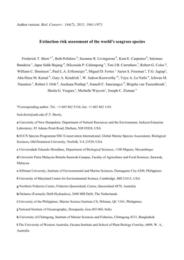 Extinction Risk Assessment of the World's Seagrass Species