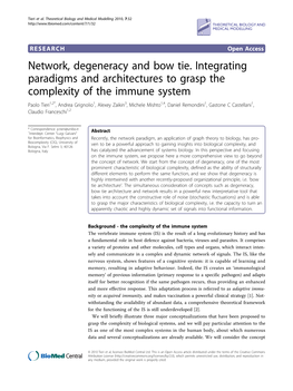 Network, Degeneracy and Bow Tie. Integrating Paradigms And