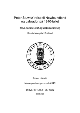 Peter Stuwitz' Reise Til Newfoundland Og Labrador På 1840-Tallet