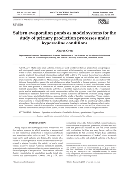 Saltern Evaporation Ponds As Model Systems for the Study of Primary Production Processes Under Hypersaline Conditions