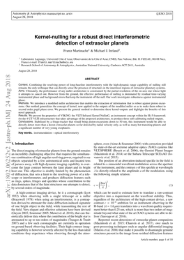 Kernel-Nulling for a Robust Direct Interferometric Detection of Extrasolar Planets Frantz Martinache1 & Michael J