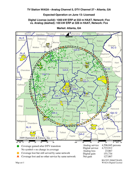 TV Station WAGA • Analog Channel 5, DTV Channel 27 • Atlanta, GA Expected Operation on June 13: Licensed