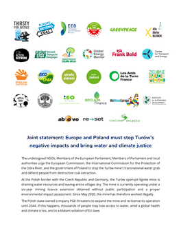 Joint Statement: Europe and Poland Must Stop Turów’S Negative Impacts and Bring Water and Climate Justice