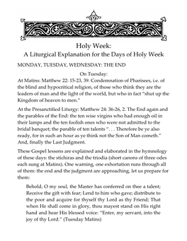 Holy Week: a Liturgical Explanation for the Days of Holy Week