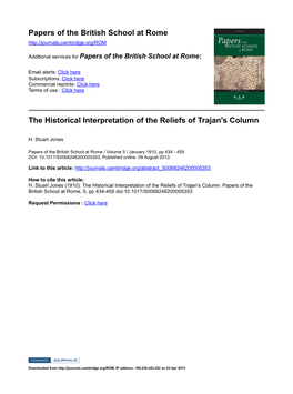 Papers of the British School at Rome the Historical