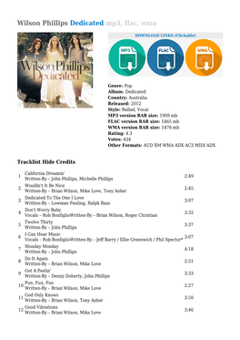 Wilson Phillips Dedicated Mp3, Flac, Wma