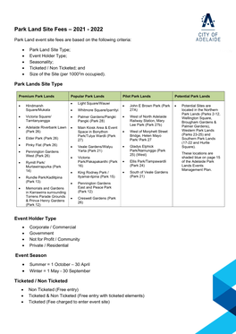 Park Land Site Fees – 2021 - 2022