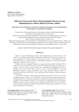 Effects of Viola Tricolor Flower Hydroethanolic Extract on Lung Inflammation in a Mouse Model of Chronic Asthma