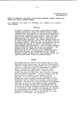 Survey of Antarctic Fur Seals in the South Shetland Islands, Antarctica, During the 1986/87 Austral Summer J.L