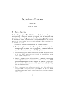 Equivalence of Matrices