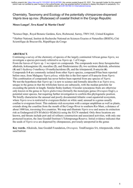 Chemistry, Taxonomy and Ecology of the Potentially Chimpanzee-Dispersed Vepris Teva Sp.Nov