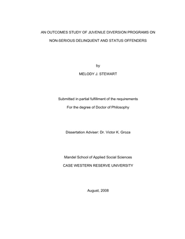 An Outcomes Study of Juvenile Diversion Programs On