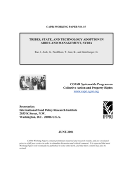 Tribes, State, and Technology Adoption in Arid Land Management, Syria