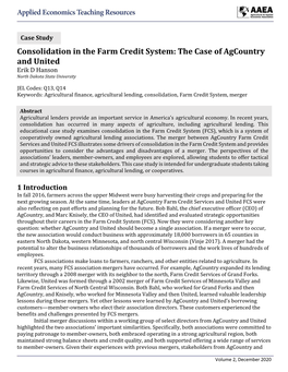 Consolidation in the Farm Credit System: the Case of Agcountry and United Erik D Hanson North Dakota State University