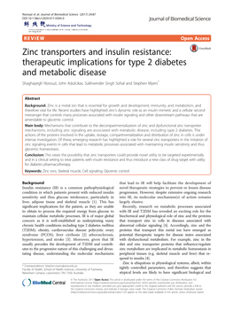 Zinc Transporters and Insulin Resistance: Therapeutic Implications