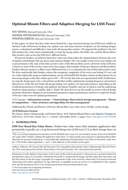 Optimal Bloom Filters and Adaptive Merging for LSM-Trees∗