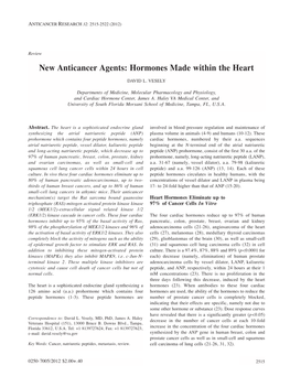 New Anticancer Agents: Hormones Made Within the Heart