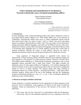 Clause Chaining and Nominalization in Tarahumara: Towards a Diachronic Source of Clausal Nominalizing Suffixes