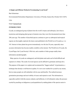 1 a Simple and Efficient Method of Germinating Cycad Seeds Bart Schutzman Environmental Horticulture Department, University of F