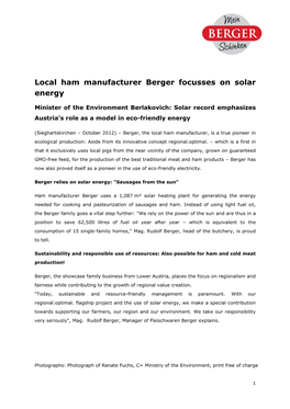 Local Ham Manufacturer Berger Focusses on Solar Energy