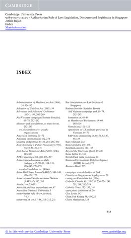 Authoritarian Rule of Law: Legislation, Discourse and Legitimacy in Singapore Jothie Rajah Index More Information