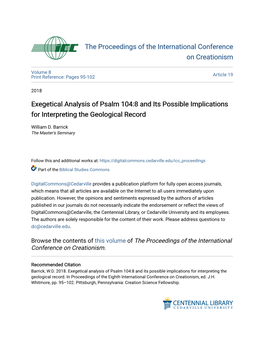 Exegetical Analysis of Psalm 104:8 and Its Possible Implications for Interpreting the Geological Record