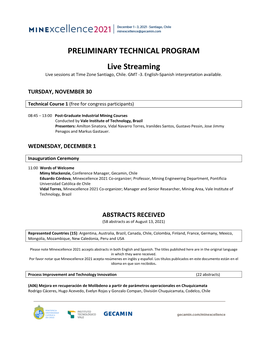 PRELIMINARY TECHNICAL PROGRAM Live Streaming