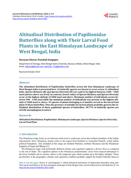 Altitudinal Distribution of Papilionidae Butterflies Along with Their Larval Food Plants in the East Himalayan Landscape of West Bengal, India