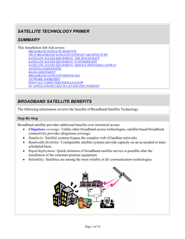 Satellite Technology Primer Summary Broadband