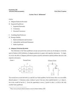 Refinement1 Outline A. Subgame Perfection Revisited B