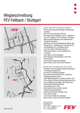 Wegbeschreibung FEV Fellbach / Stuttgart