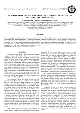 A Study of Economics of Milk Production in Firozabad District of Western Uttar Pradesh, India Abstract