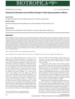 Arboreal Ant Abundance and Leaf Miner Damage in Coffee Agroecosystems in Mexico