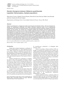 Genetic Divergence Between Melipona Quadrifasciata Lepeletier (Hymenoptera, Apidae) Populations